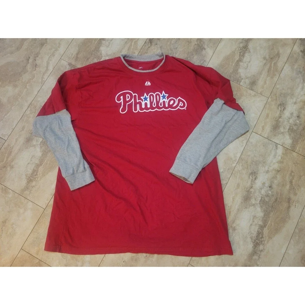 Philadelphia Phillies Red & Gray Long Sleeved Layered Thick Shirt Sz 4x Go Phils